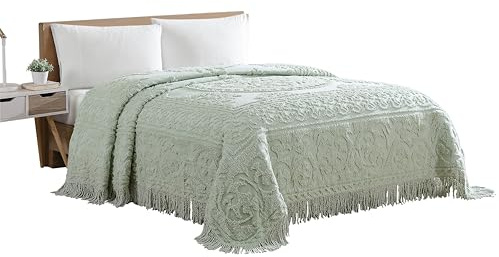 Beatrice Home Fashions Medallion Queen Cotton Chenille Bedspread, Sage