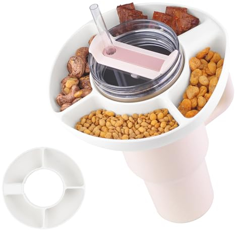 JJWNMLL Snack Bowl for 40 oz Stanley Cup-Silicone Stanley Cup Accessories Ring Snack Tray-Food Container with 4 Compartments-Reusable Snack Holder for Candy Cracker (White)