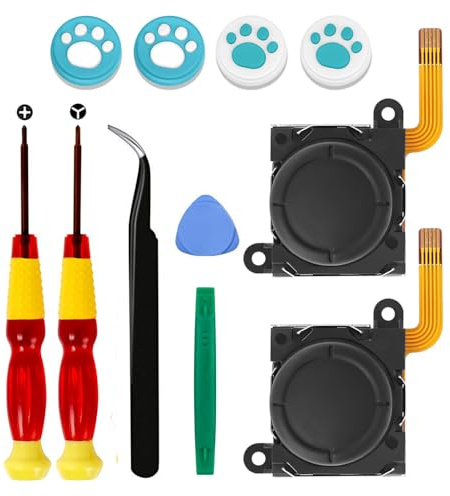 2 joystick de repuesto con efecto Hall para Nintendo Switch/Switch modelo OLED/Switch Lite Joy-Con, kit de reparación de deriva analógica Y1.5/+1.5 destornillador/herramientas de fijación de palanca