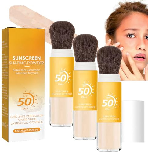Lot de 3 poudres de fixation minérales de protection solaire - Contrôle de l'huile - Finition naturelle - Poudre de réglage minérale pour écran solaire - SPF 50 - Maquillage en poudre avec protection