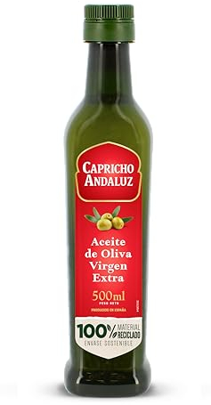 CAPRICHO ANDALUZ Aceite de Oliva Virgen Extra PET Flavia de 500 ml – Tamaño Práctico, Ideal para Cocinar, Aliñar o Aderezar tus Ensaladas y Comidas.