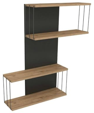 Dmora - Regal Mirzam, Gestell, Wandregal, Mehrzweckregale, 65x19h96 cm, Anthrazit und Eiche