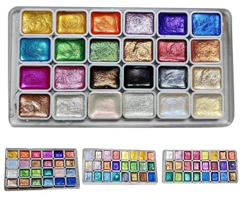 Ensemble D'aquarelles Nacrées - Ensemble De Peinture À L'aquarelle Métallique De 24 Couleu, Palette d'art D'aquarelle Nacrée pour Les Artistes Et Les Amateurs De Peinture