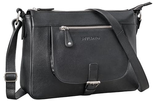 STILORD 'Odette' Leder Handtasche Damen Umhängetasche Vintage Tasche Crossbody Bag Schultertaschen Retro Umhängetasche Frauen Ledertasche, Farbe:schwarz