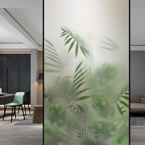 Sichtschutz-Fensterfolie UV-Schutz Hitzeregulierung Statisch Haftende Fensterabdeckungen Grüne Blätter Dekorative Glas-Fensteraufkleber (60x100cm)