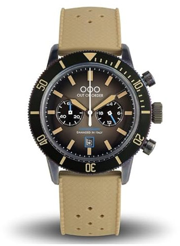Out of Order Sand Pilot Chronograph Quarz Stahl Sand Schwarz Datum Herrenuhr, Schwarz , Armband