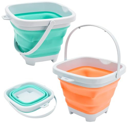 Coriver Lot de 2 Seau de Plage Pliable, Silicone Seau Pliable Camping avec Poignée, Seau Plage pour Nettoyage de la Maison, Lavage de Voiture, Sandpit, Camping en Plein Air, Pêche, Eau, Jeux de Plage
