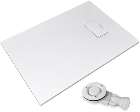 Thermopanel SMC White Shower Trays Base Slate Stone Effect Textured Non Slip with Low Profile Waste and Solid Cover - 1200 x 700mm