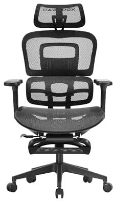 PARADOX - Bürostuhl Ergonomisch - Gaming Stuhl mit Fußstütze - für max. 120 kg, Körpergröße 165-195 cm, Schreibtischstuhl mit Gasdruckfeder, Netzrücken, Lendenstütze, Verstellbar - Ergo One Schwarz