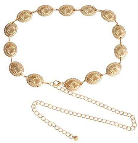 RUGBOL Kettengürtel, Kettengürtel Taillenkette Westerngürtel Cowgirl-Zubehör Verstellbare Taillenbänder Körperdekoration für Damenrockhosen (Golden)