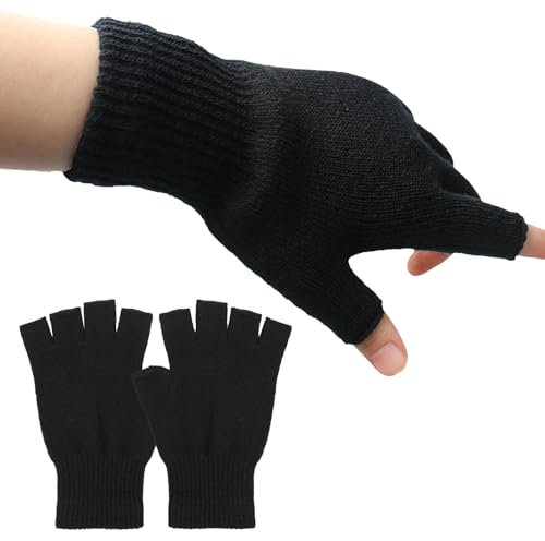 Fingerlose Handschuhe Herren,Handschuhe Damen Fingerlos,Handschuhe Ohne Finger,Handschuhe Fingerlos,Handschuhe Ohne Fingerkuppen,Fingerless Gloves,Fingerhandschuhe Herren und Damen (Schwarz)