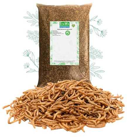 StaWa Mehlwürmer getrocknet, proteinreiches Vogelfutter, schonend getrocknet, Snack für Reptilien und Vögel, 1 kg