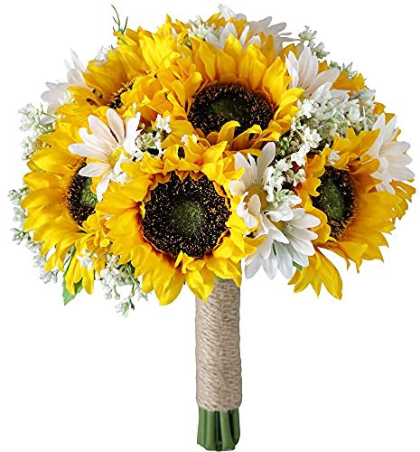 Kissmii Bouquet da Sposa di Girasole Artificiale Bouquet da Sposa Romantico Fatto Un Mano con Fiore, Chiesa per La Confessione di Fiori Finti