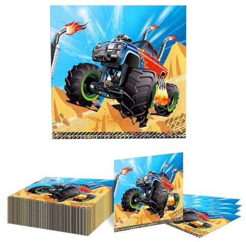 Kotkiddy 20 Stück Monster Truck Dessert Servietten Truck Papier Serviette Monster Jam Rennauto Grave Digger Monster Trucks Tischwaren Geburtstag Baby Dusche Party