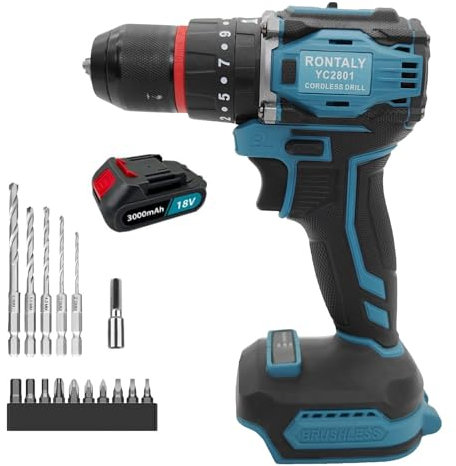 Akkuschrauber, Akku Bohrschrauber Set 28 Zubehöre+1 * 3.0Akku, Akkubohrer 60Nm Drehmoment, 20+3 Drehmomentstufen, LED-Licht,2-Gang,Akku Bohrmaschine für Haus DIY，Kompatibel mit 18-21V Makita-Akkus