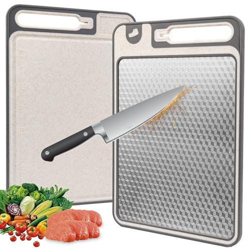 Cutting Board for Kitchen Double Sided 304 Stainless Steel & Plastic Chopping Boards for Meat Vegetables, Scratch Resistant Mesh Design,BPA Free Large Chopping Board with Knife Sharpener 36,9 * 25 CM