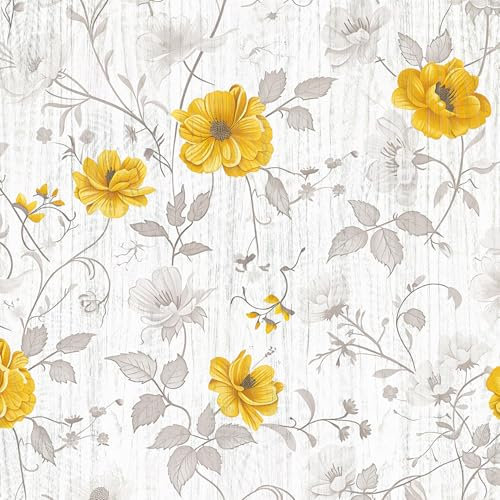 LZH-LP Papier Peint Autocollant Gris à Motif Floral Sans Couture, 44x300CM Autocollant Amovible Motif Floral Doré pour Meubles et Armoires Murales