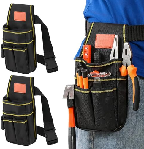 2 Stück Werkzeugtasche Gürtel, Multi-Purpose Werkzeug Gürteltasche Werkzeuggürtel Herren mit 14 Taschen, Arbeitstasche Gürtel für Elektriker, Tischler, Bauarbeiter