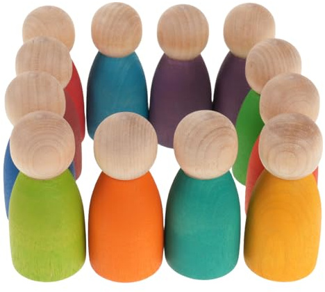 Gatuida 12-teiliges Set Holzsteckfiguren: Regenbogenfarbenes Sortier- und Stapelspielzeug – Feinmotorikförderndes Lernspielzeug für Vorschulkinder – Miniaturfiguren zum Rollenspiel