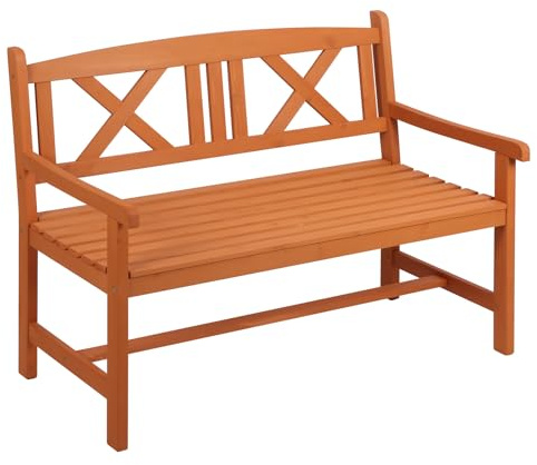 Panana 2 Seater Wooden Garden Bench Outdoor Solid Wood Bench 121cm Patio Chair Furniture Armrests Backrest for Decking Porch Backyard