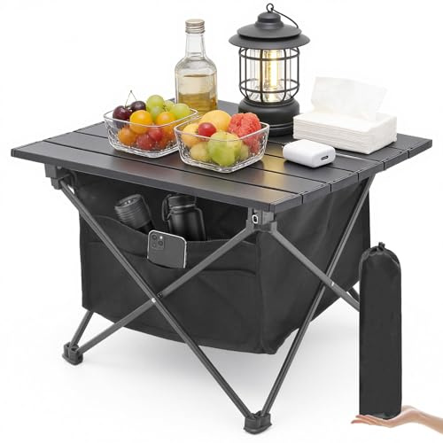 Warmiehomy Portable Camping Table with Storage Bag, Lightweight Folding Table, Aluminum Folding Beach Tables, Small Table, Metal Grill Table for Sand with Carrying Bag for Outdoor, Hiking, Picnic, BBQ