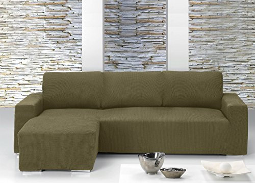 BIANCHERIAWEB Copridivano con Penisola Chaise Longue Tinta Unita Biscotto MOD Capri Sinistra Biscotto