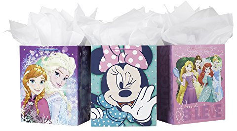 Hallmark 13 Large Disney Gift Bag Bundle (Pack of 3: Minnie Mouse, Princesses and Frozen) for Birthdays, Kids Parties or Any Occasion