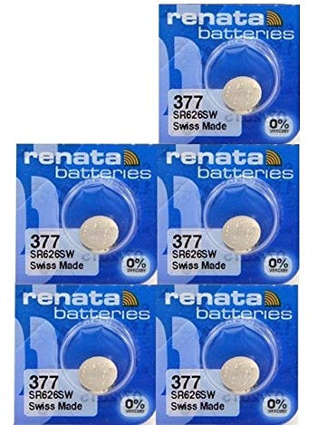 Renata 1.55V 377 Sr 626 SW Button Cell Battery for Wrist Watch Swiss Made - Set of 5 Pieces