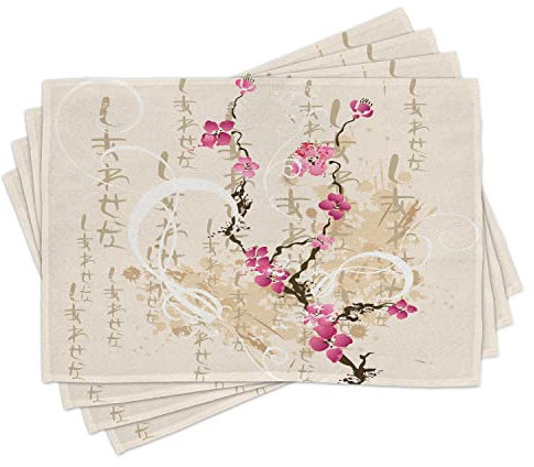 ABAKUHAUS Kirschblüte Platzmatten, Letters Sakura Blumen, Waschbare Stoff Esszimmer Küche Tischdekorations Digitaldruck, Champagnerrosa