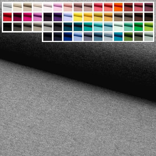 Premium Jersey Uni Stoff mit 150 cm Breite, Hochwertiger Baumwolljersey in Oeko-Tex 100, Meterware ab 25 cm Zuschnitt - ca. 60 Farben immer vorrätig (26. Grau Meliert)