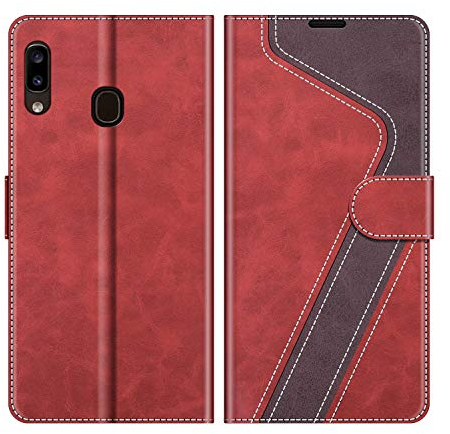 MOBESV Hülle für Samsung Galaxy A20e Handyhülle, Lederhülle mit Kartenfach, Klapphülle mit Ständer, Flip Case Handytasche Schutzhülle, Modisch Rot