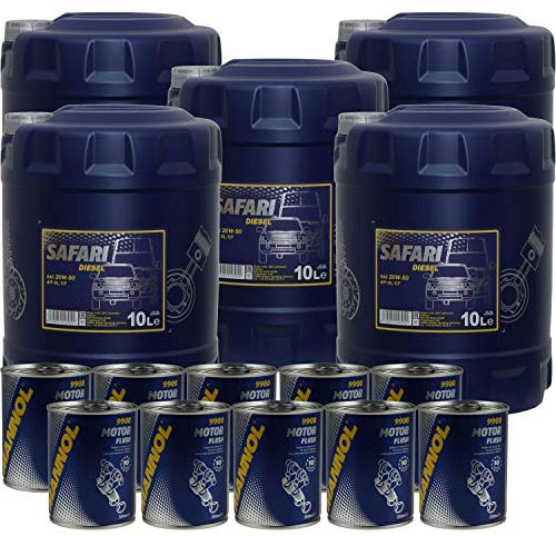 50L Motoröl MANNOL Safari 20W-50 10x MANNOL Motor Flush ADDITIV