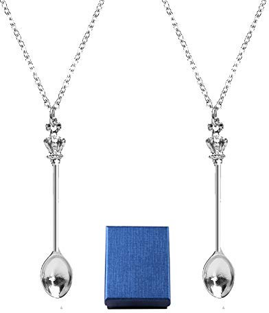 UOWAN,Set di 8 collane con ciondolo a forma di cucchiaino da tè regolabile, collana con ciondolo a forma di cucchiaino da tè con catenina e cucchiaino da Alice Snuff Ibiza, Silver, 2 PCS Silver
