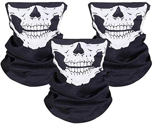 ZKSMNB 3 Stück Nahtlos Schädel Gesicht Schlauch Maske Motorrad Gesichtsmaske für Motorrad, Fahrrad, Wandern, Ski, Halloween (Weiß und Schwarz)