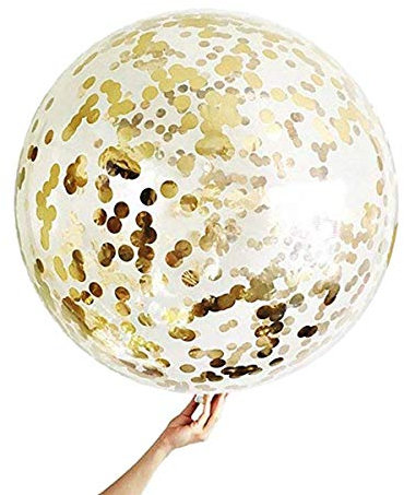 4 Gold Konfetti Ballons XXL Riesige Transparente Luftballon mit Metallischem Gold Konfetti Deko Party Feier Dekoration für Geburtstag, Geburtstagsdeko und Neujahr