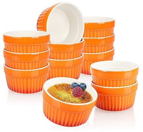 com-four® 12x Ragout Fin Schale - Ofenfeste Förmchen in orange - Creme Brulee Schälchen - Dessertschale mit je 185 ml