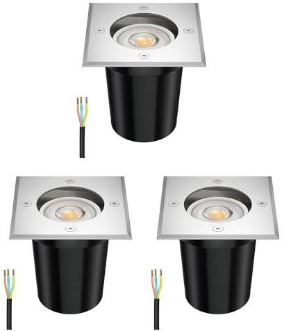 ledscom.de 3 Stück Boden-Einbauleuchte RELI für außen Edelstahl eckig IP67 inkl. 5,558W LED Lampe 535lm 30° weiß
