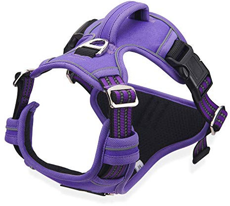 Dociote Anti Zug hundegeschirr Brustgeschirr Sicherheitsgeschirr mit Griff und Reflektorstreifen No Pull Geschirr für mittele & große Hunde L Lila