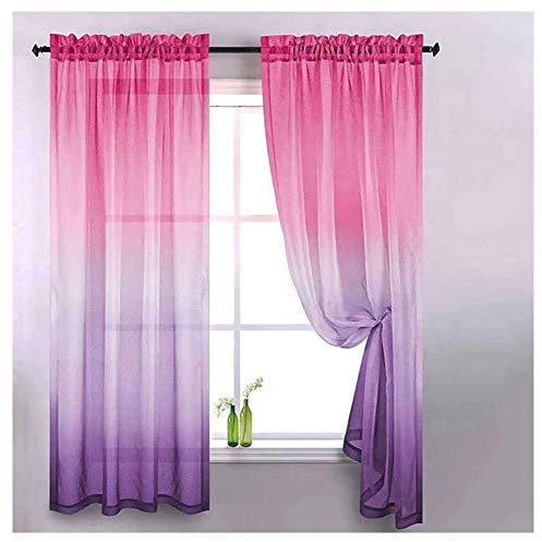YOUCAI Farbverlauf Vorhang Voile Gardinen Transparent Mit Ösen Ösenschal Dekoschal Fensterschal Für Wohnzimmer Schlafzimmer,RosaLila,255x260cm