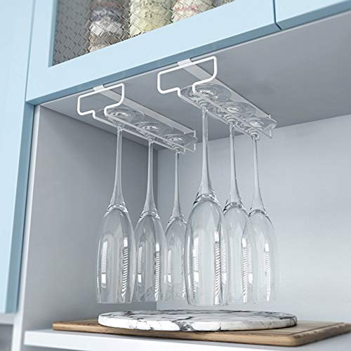 ACXZ 2er-Set Hängender Schrankeinsatz Weinglashalter, Gläserschiene Halter unter dem Schrank, ohne Bohren, schwarz/weiß, Einreihiger Weinglas-Abtropfgestell Aufbewahrung (26,8 × 9,5 × 7 cm)