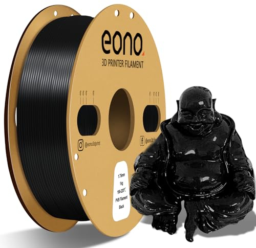 EONO PVB 3D Drucker Filament 1.75mm 1KG Hochglanz Oberfläche durch Alkoholpolitur Alternative zu PLA Für FDM Drucker & Designmodelle, PVB Schwarz