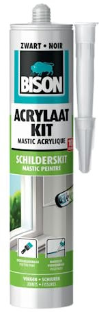 Bison Mastic acrylique Tube noir universel 300 ml – Mastic d'étanchéité pour sceller les joints, les coutures, les fissures et les fissures, peut être peint, se coupant étroitement