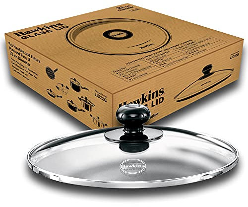 Hawkins 22 cm Glass Lid, Toughened Glass Lid with Stainless Steel Rim, Transparent (LID22G)