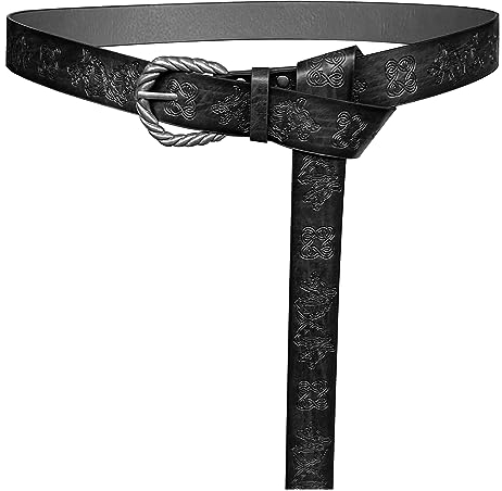 HiiFeuer Viking Fenrir geprägter Kunstleder-Schnallengürtel, mittelalterlicher Rittergürtel (Schwarz)