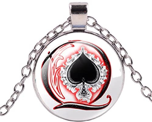 Poker Spades Q Queen Necklace Spades Q Heart Club Statement Necklace for Women Men Personality Jewelry