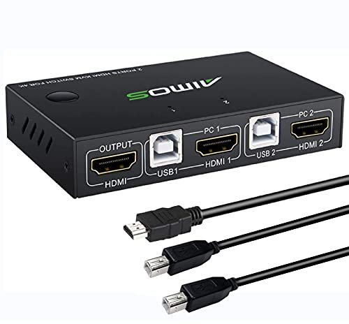 KVM HDMI Switch, USB Switcher Box 2 In 1 Out For 2 Computers Share Keyboard, Mouse And Monitor Support 4K@30Hz for Laptop, PC With Windows/Linux/Mac System, Support Keyboard Hotkey Switch