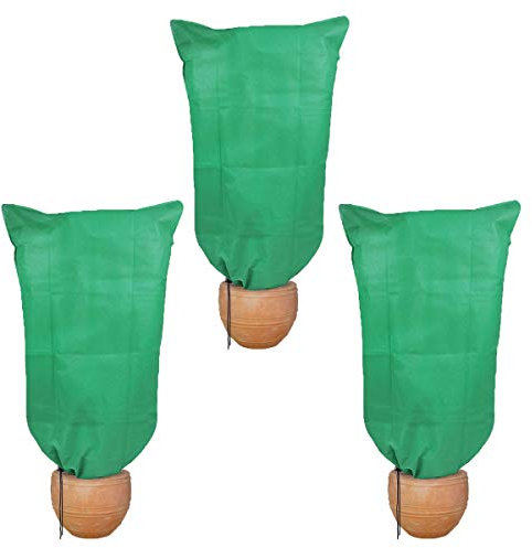 HH-LIFE 3 Pcs Winter Drawstring Plant Covers 100x160 cm Frost Protection Bags Anti-Freeze Jacket Warm Blanket for Shrub Tree Plants (30g/m² Green)