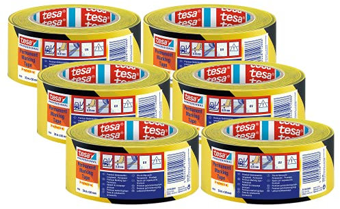 tesa 4169 - Bodenmarkierungsband im 6er Pack - Selbstklebendes Signalband zum Kennzeichnen von Bereichen - schwarz-gelb - 6 Rollen je 33 m x 50 mm