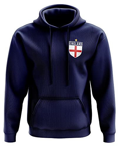 England Hoody for Men - England Flag Badge Retro Hoodie, Football Country European 2022 Supporters Red White Lion Gift Him, 2021 English Tournament Footy Soccer Hood, Navy, M