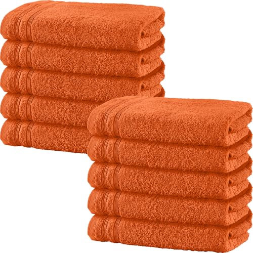 Erwin Müller Handtuch 10er-Pack Heidelberg 100% Baumwolle orange Größe 50x100 cm - saugstark, gut trocknend, kompakt, leichte Qualität - ideal für Sport, Strand, Reisen